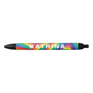 Personalized Name Colourful Rainbow Pattern Black Ink Pen