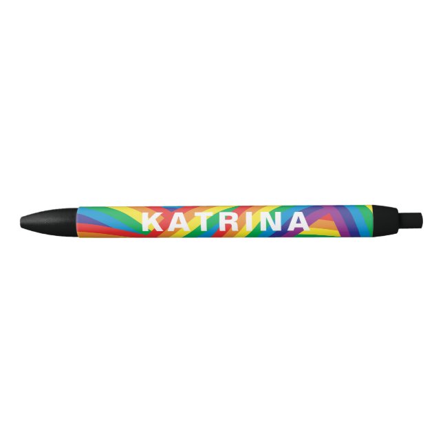 Personalized Name Colourful Rainbow Pattern Black Ink Pen (Front)
