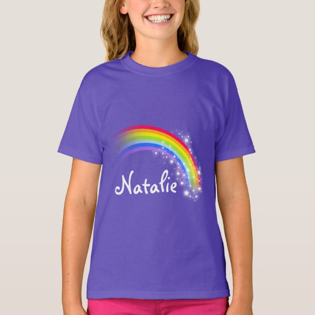 Personalized name colourful rainbow purple top (Front)