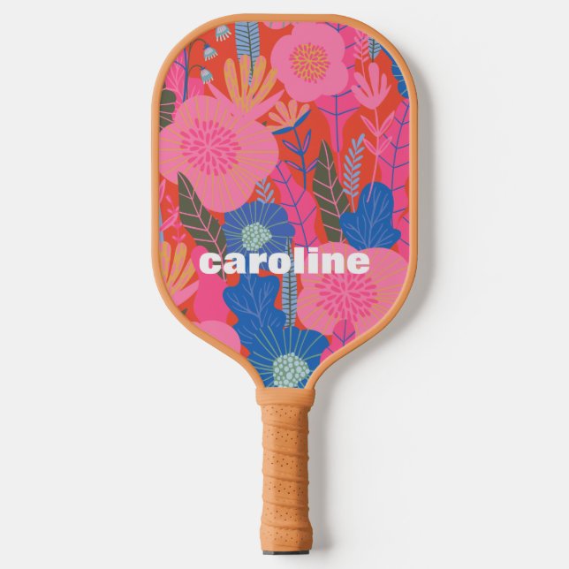 Personalized Name Colourful Red Pink Floral  Pickleball Paddle (Front)