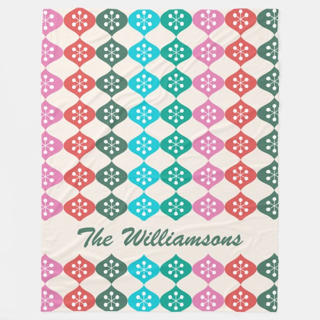 Personalized Name Colourful Retro Geometric Patter Fleece Blanket (Front)