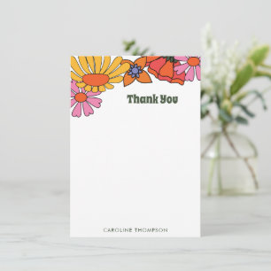 Personalized Name Colourful Retro Groovy Floral Mo Thank You Card