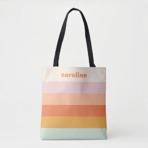 Personalized Name Colourful Stripes Retro Pastel Tote Bag