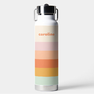 Personalized Name Colourful Stripes Retro Pastel Water Bottle