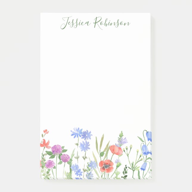 Personalized Name Colourful Wildflower Garden Post-it Notes (Front)