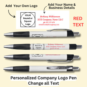 Personalized Name Company phone email, Red Text Pen