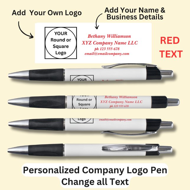 Personalized Name Company phone email,  Red Text  Pen (Creator Uploaded)