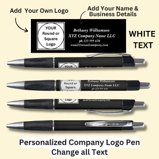 Personalized Name Company phone email, White Text Pen