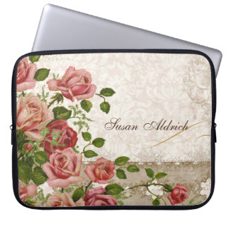Personalized Name Computer, Trellis Rose Vintage Laptop Sleeve