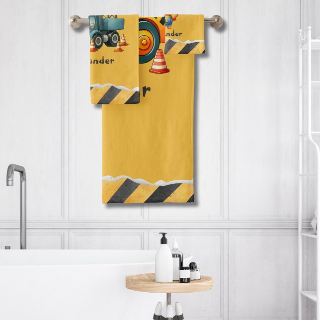 Personalized Name Construction Vehicles baby boy Bath Towel Set (Creator Uploaded)