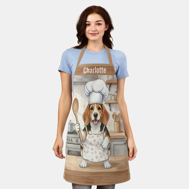 Personalized Name Cooking Beagle Dog Chef Apron (Worn)