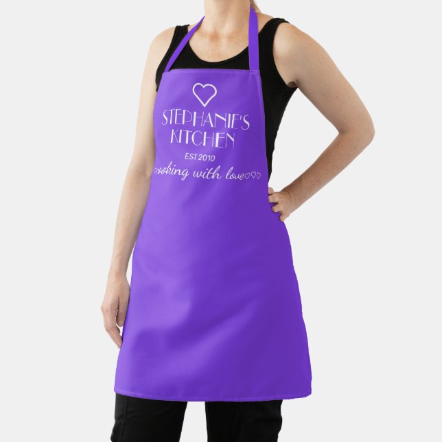 Personalized Name Cooking With Love Purple Apron (Insitu)
