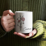 Personalized Name Coquette Birth Flower January  Coffee Mug<br><div class="desc">This personalized mug featuring a delicate hand-drawn bouquet of January's birth flower, the carnation, is the perfect gift for a special bridesmaid, mom, or grandma. Whether you're celebrating a wedding, a birthday, or simply want to say thank you, this custom mug adds a sentimental and elegant touch to any occasion....</div>
