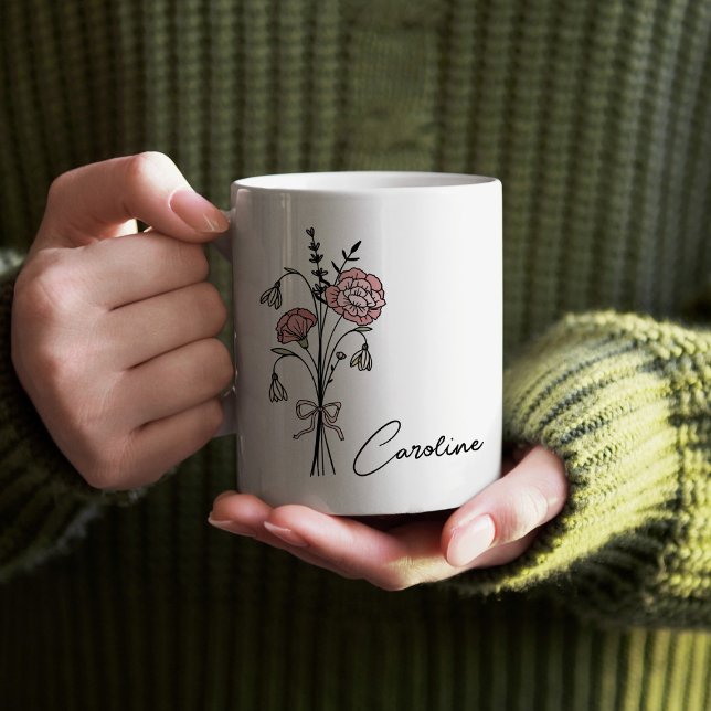 Personalized Name Coquette Birth Flower January  Coffee Mug (Creator Uploaded)
