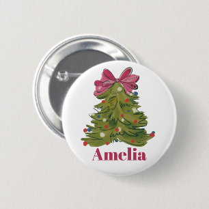 Personalized Name Coquette Christmas Tree Girly 2 Inch Round Button