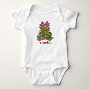 Personalized Name Coquette Christmas Tree Girly Baby Bodysuit