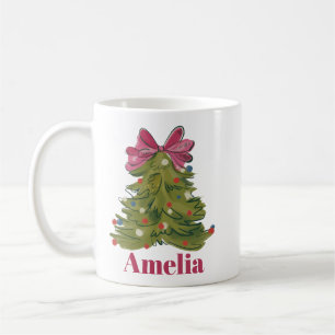 Personalized Name Coquette Christmas Tree Girly Coffee Mug