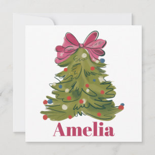 Personalized Name Coquette Christmas Tree Girly Holiday Card