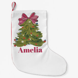 Personalized Name Coquette Christmas Tree Girly Small Christmas Stocking