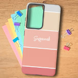 Personalized Name Coral Stripe Colour Palette Chip Samsung Galaxy Case<br><div class="desc">This design resembles a paint colour chip. The five elements featuring coral get lighter going up the case and the custom name sits midway from the bottom. Personalize the text with a name or initials, remove the text or click customize to select a font style, size, and colour you prefer....</div>