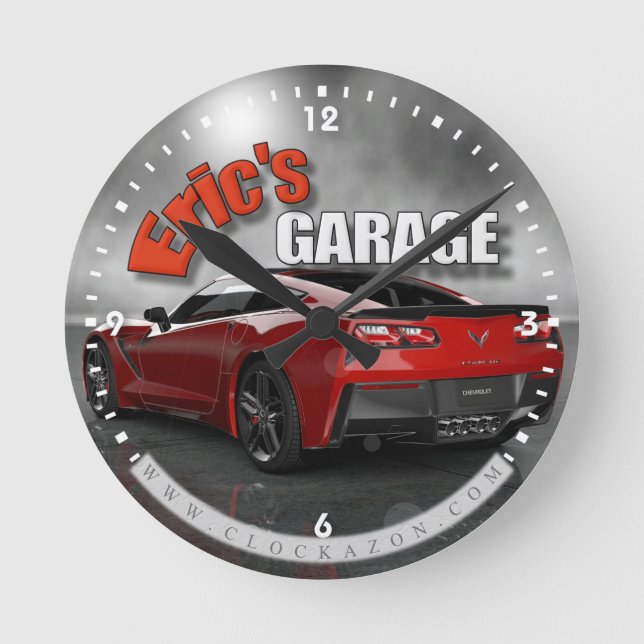Personalized Name Corvette Garage Clock (Front)