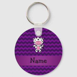 Personalized name cow purple chevrons keychain