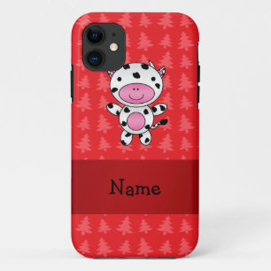 Personalized name cow red christmas trees iPhone 11 case