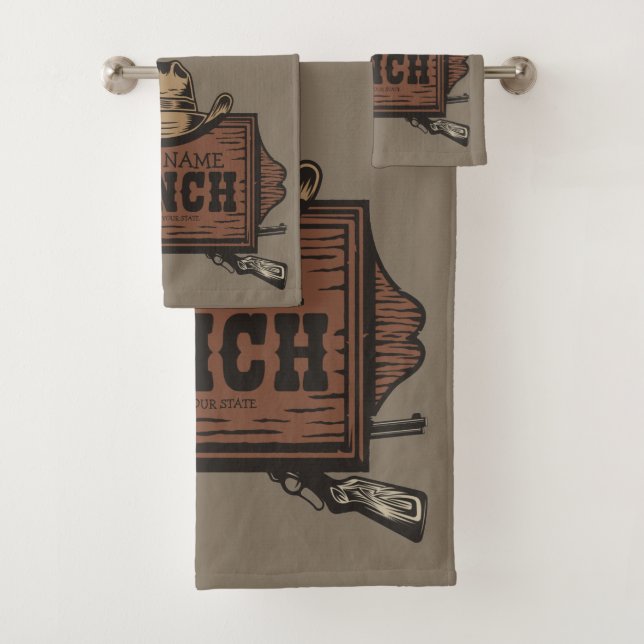 Personalized NAME Cowboy Guns Western Ranch Sign  Bath Towel Set (Insitu)