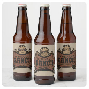 Personalized NAME Cowboy Guns Western Ranch Sign Beer Bottle Label