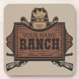 Personalized NAME Cowboy Guns Western Ranch Sign Coaster