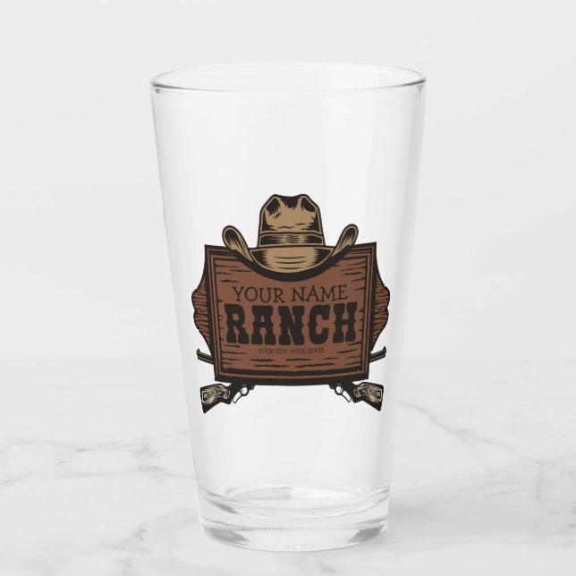 Personalized NAME Cowboy Guns Western Ranch Sign Glass (Front)