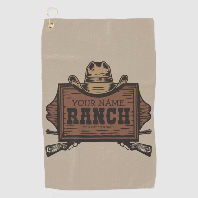 Personalized NAME Cowboy Guns Western Ranch Sign  Golf Towel (Front)