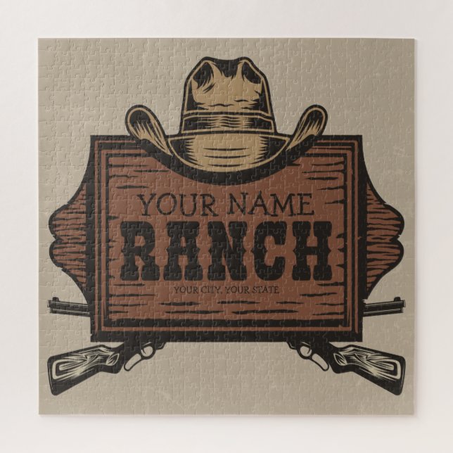 Personalized NAME Cowboy Guns Western Ranch Sign Jigsaw Puzzle (Vertical)