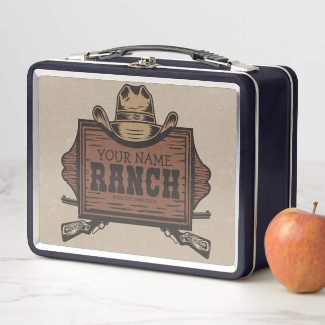 Personalized NAME Cowboy Guns Western Ranch Sign  Metal Lunch Box (In Situ)