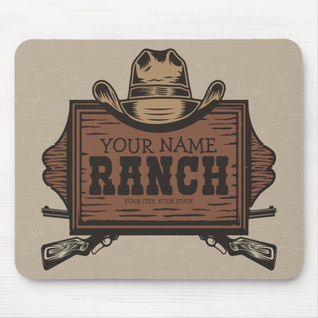 Personalized NAME Cowboy Guns Western Ranch Sign  Mouse Pad (Front)