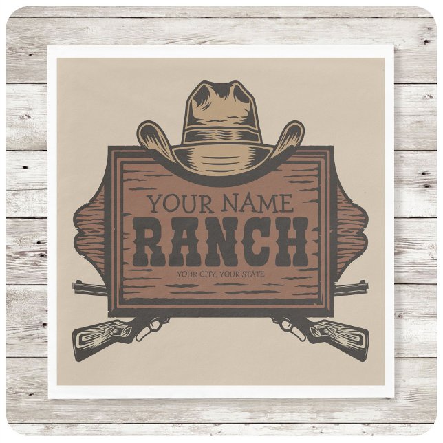 Personalized NAME Cowboy Guns Western Ranch Sign Napkin (Creator Uploaded)