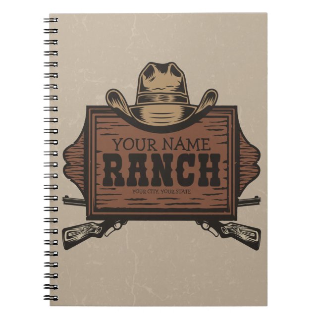 Personalized NAME Cowboy Guns Western Ranch Sign  Notebook (Front)