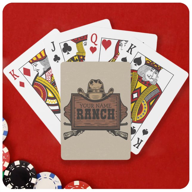 Personalized NAME Cowboy Guns Western Ranch Sign Playing Cards (Creator Uploaded)