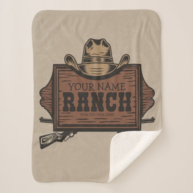 Personalized NAME Cowboy Guns Western Ranch Sign  Sherpa Blanket (Front)