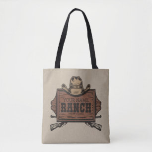 Personalized NAME Cowboy Guns Western Ranch Sign  Tote Bag