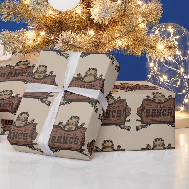 Personalized NAME Cowboy Guns Western Ranch Sign  Wrapping Paper (Holidays)
