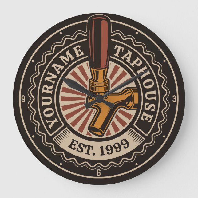 Personalized NAME Craft Beer Taphouse Brewery Bar  Large Clock (Front)