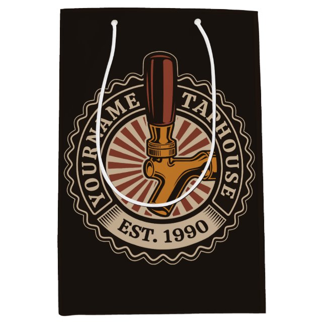 Personalized NAME Craft Beer Taphouse Brewery Bar  Medium Gift Bag (Front)