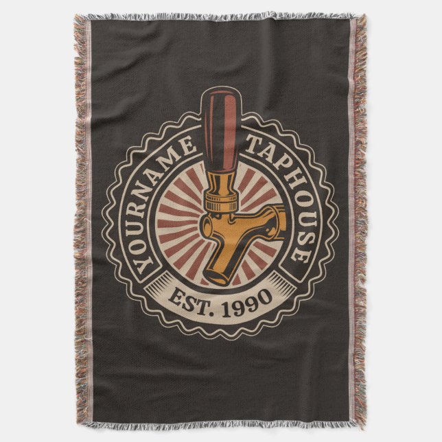 Personalized NAME Craft Beer Taphouse Brewery Bar  Throw Blanket (Front Vertical)