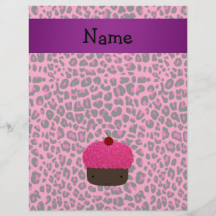 Personalized name cupcake pink leopard print flyer