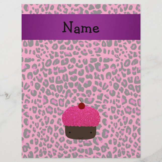 Personalized name cupcake pink leopard print flyer (Front)