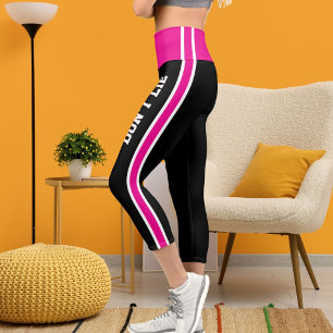 Personalized Name Custom Black White Pink Cat Mom Capri Leggings