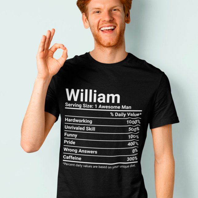 Personalized Name Custom Funny Nutrition Facts T-Shirt (Creator Uploaded)