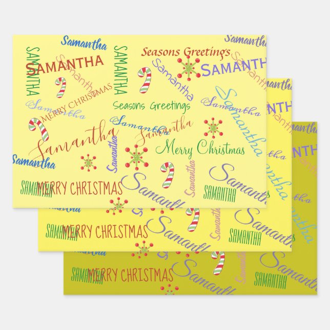 Personalized Name Custom Holiday Christmas Blues Wrapping Paper Sheet (Set)