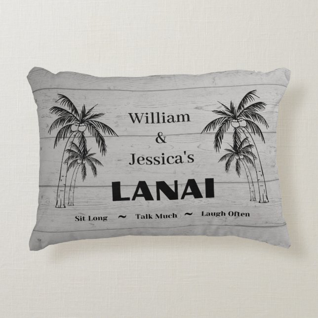 Personalized Name Custom Lanai Tropical Palm Trees Accent Pillow (Front)